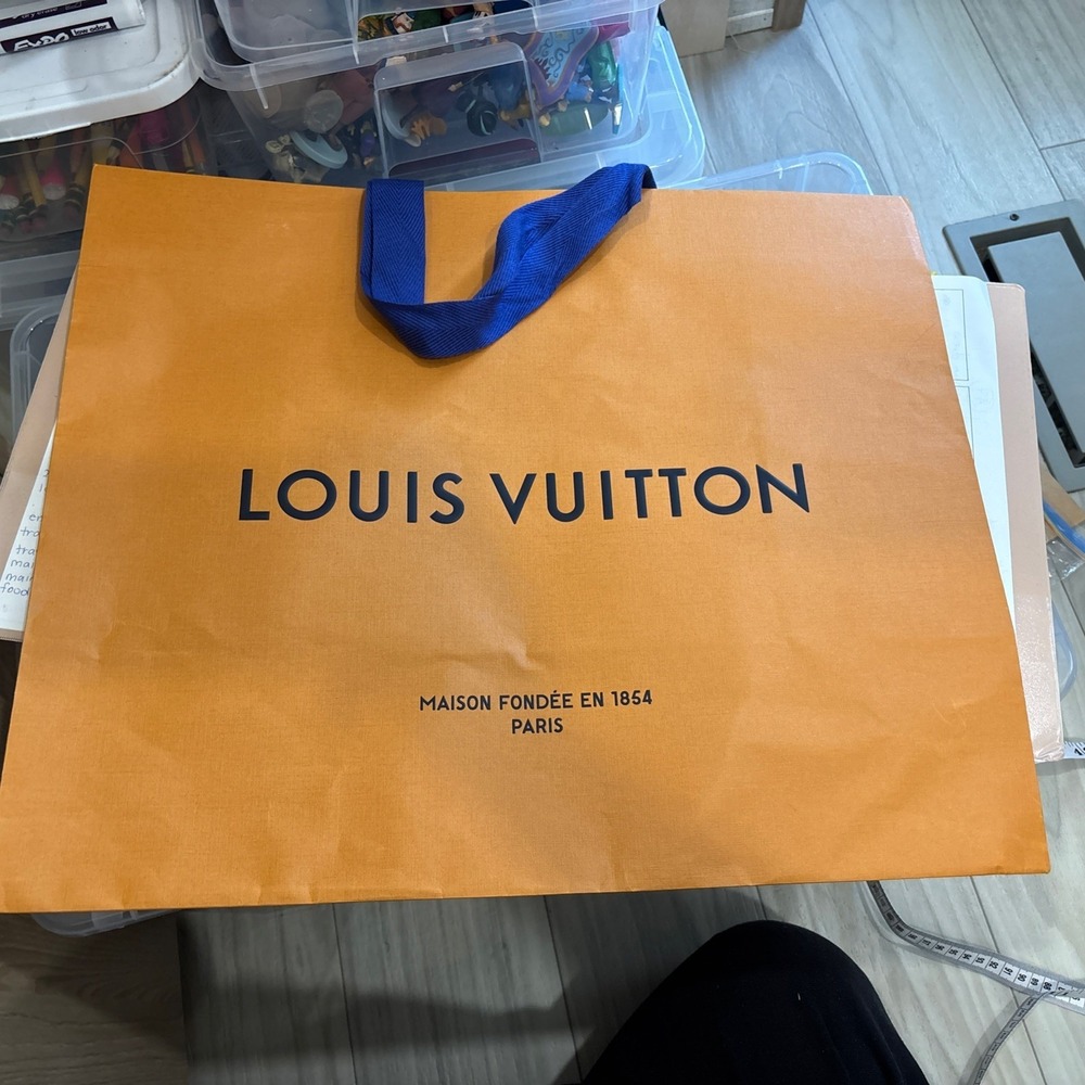 Louis Vuitton Extra Large paper bag. Tan-orange color blue handles 19 x 16 x 9